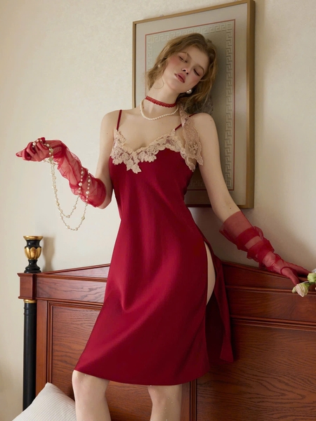 Đầm váy ngủ satin phối hoa cao cấp Graceful Dress dáng lửng thanh lịch nữ tính sang trọng Balettehousevn