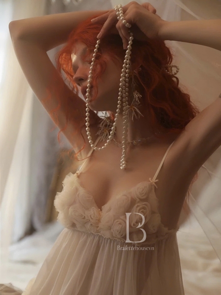 Đầm váy ngủ nữ Amireux Dress S1627 đính hoa nổi 3D gợi cảm cao cấp dáng xoè Bralettehousevn