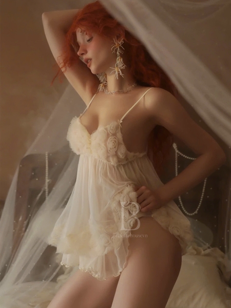 Đầm váy ngủ nữ Amireux Dress S1627 đính hoa nổi 3D gợi cảm cao cấp dáng xoè Bralettehousevn