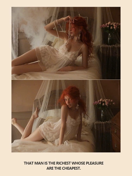 Đầm váy ngủ nữ Amireux Dress S1627 đính hoa nổi 3D gợi cảm cao cấp dáng xoè Bralettehousevn