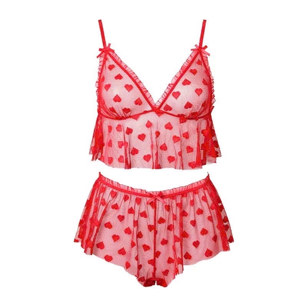 Set bộ đồ ngủ xuyên thấu Valentine Set S2235 trái tim cao cấp kèm quần short Bralettehousevn