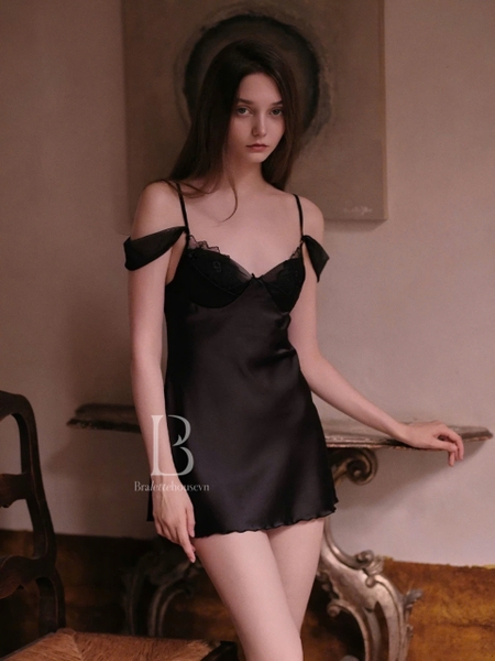 Đầm váy ngủ nữ lụa satin cao cấp Sali Dress S2054 cánh tiên dáng xoè nơ cột Bralettehousevn