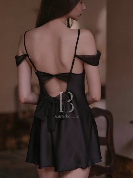 Đầm váy ngủ nữ lụa satin cao cấp Sali Dress S2054 cánh tiên dáng xoè nơ cột Bralettehousevn