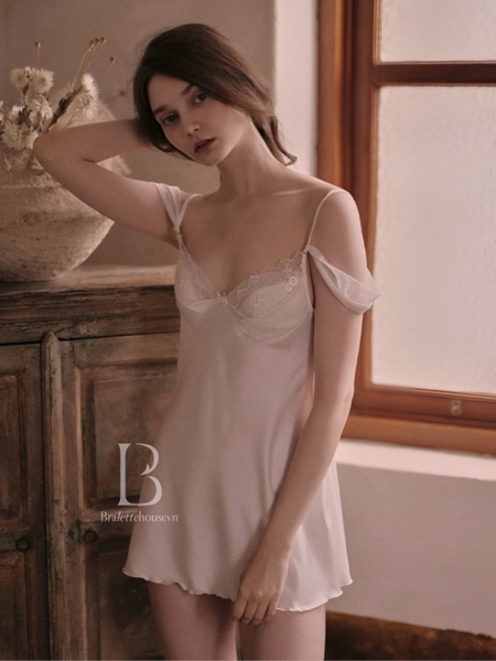 Đầm váy ngủ nữ lụa satin cao cấp Sali Dress S2054 cánh tiên dáng xoè nơ cột Bralettehousevn