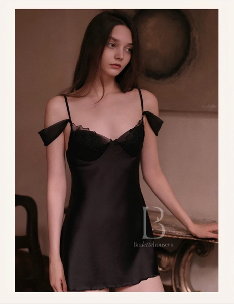 Đầm váy ngủ nữ lụa satin cao cấp Sali Dress S2054 cánh tiên dáng xoè nơ cột Bralettehousevn