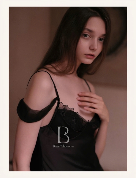 Đầm váy ngủ nữ lụa satin cao cấp Sali Dress S2054 cánh tiên dáng xoè nơ cột Bralettehousevn