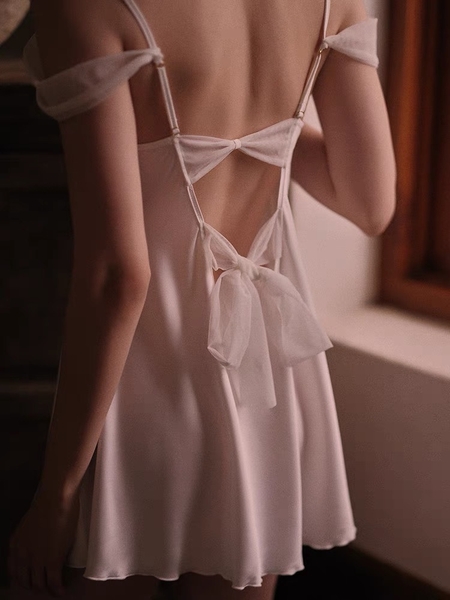 Đầm váy ngủ nữ lụa satin cao cấp Sali Dress S2054 cánh tiên dáng xoè nơ cột Bralettehousevn