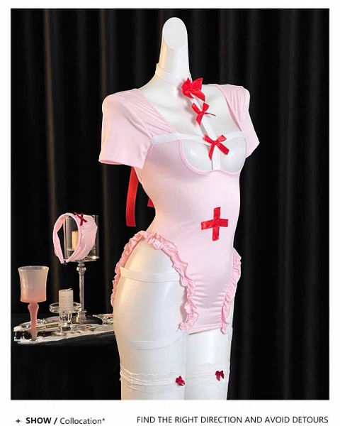Bộ đồ cosplay y tá Uyu Set cut out siêu quyến rũ váy body ôm sát tôn dáng kèm phụ kiện Bralettehousevn