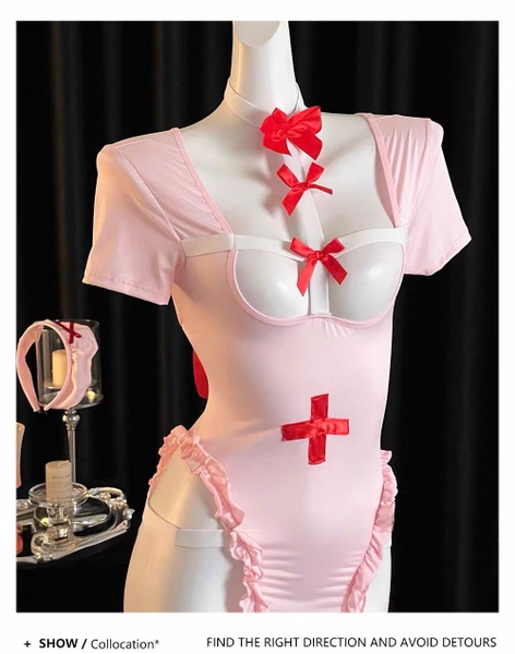 Bộ đồ cosplay y tá Uyu Set cut out siêu quyến rũ váy body ôm sát tôn dáng kèm phụ kiện Bralettehousevn