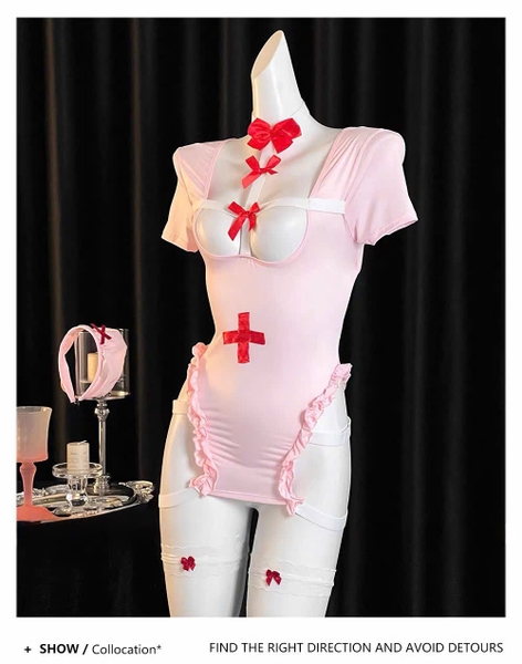 Bộ đồ cosplay y tá Uyu Set cut out siêu quyến rũ váy body ôm sát tôn dáng kèm phụ kiện Bralettehousevn