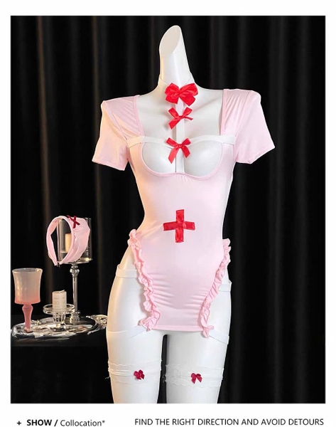 Bộ đồ cosplay y tá Uyu Set cut out siêu quyến rũ váy body ôm sát tôn dáng kèm phụ kiện Bralettehousevn