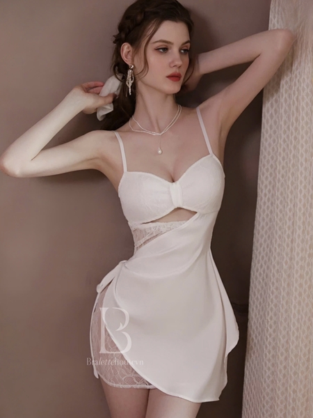 Đầm váy ngủ nữ Luna Dress S2230 không gọng có mút sẵn nơ satin phối ren xuyên thấu gợi cảm Bralettehousevn