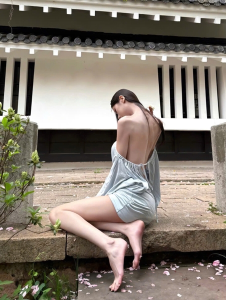 Yakun Dress Váy Ngủ Thun Vai Trễ Hở Lưng Tay Dài | Bralettehousevn