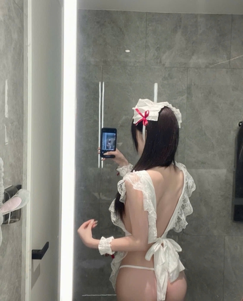 [KÈM PHỤ KIỆN] Apron Maid Set S2399 đồ hầu gái đính nơ đỏ đáng yêu gợi cảm quyến rũ Bralettehousevn