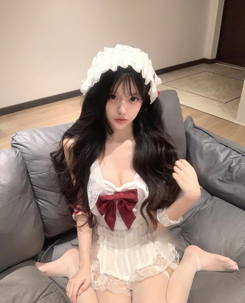 [KÈM PHỤ KIỆN] Apron Maid Set S2399 đồ hầu gái đính nơ đỏ đáng yêu gợi cảm quyến rũ Bralettehousevn