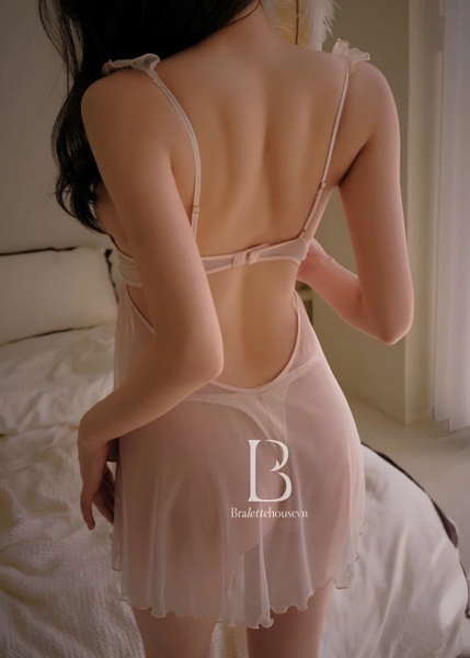 Đầm váy ngủ nữ cut out trái tim Hermi Dress S1874 cao cấp xuyên thấu phối satin Bralettehousevn