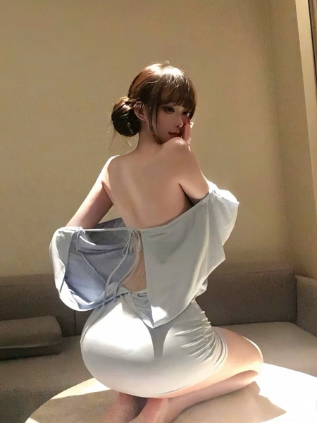Yakun Dress Váy Ngủ Thun Vai Trễ Hở Lưng Tay Dài | Bralettehousevn