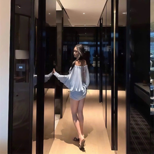 Yakun Dress Váy Ngủ Thun Vai Trễ Hở Lưng Tay Dài | Bralettehousevn