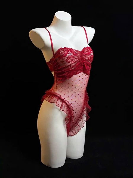 Sick Bodysuit – Bodysuit Ren Mỏng Hở Đáy Cut Out Phối Bèo Mở Ngực Bralettehousevn