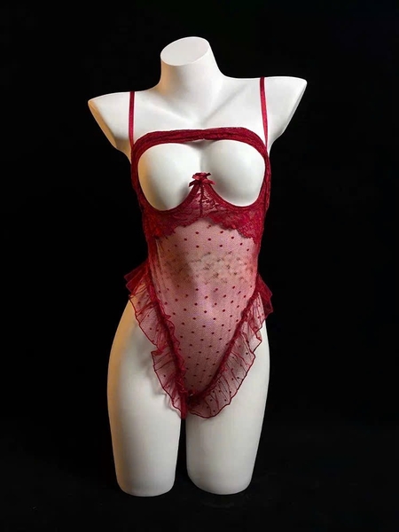 Sick Bodysuit – Bodysuit Ren Mỏng Hở Đáy Cut Out Phối Bèo Mở Ngực Bralettehousevn