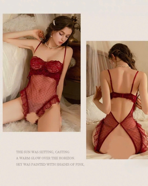 Sick Bodysuit – Bodysuit Ren Mỏng Hở Đáy Cut Out Phối Bèo Mở Ngực Bralettehousevn