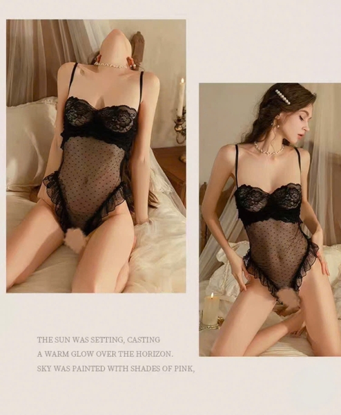 Sick Bodysuit – Bodysuit Ren Mỏng Hở Đáy Cut Out Phối Bèo Mở Ngực Bralettehousevn