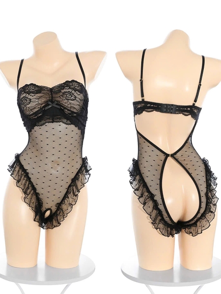 Sick Bodysuit – Bodysuit Ren Mỏng Hở Đáy Cut Out Phối Bèo Mở Ngực Bralettehousevn