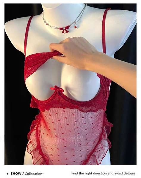 Sick Bodysuit – Bodysuit Ren Mỏng Hở Đáy Cut Out Phối Bèo Mở Ngực Bralettehousevn