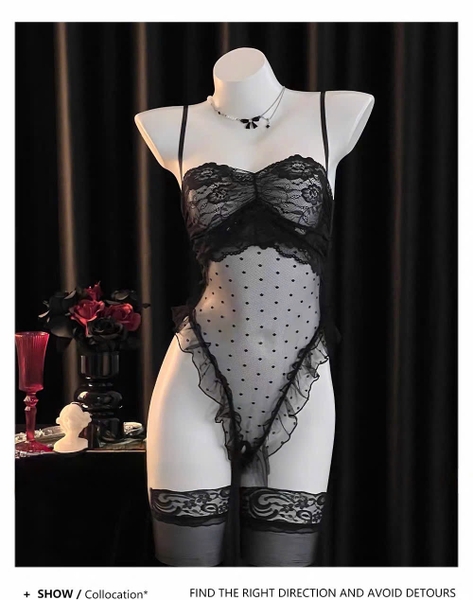Sick Bodysuit – Bodysuit Ren Mỏng Hở Đáy Cut Out Phối Bèo Mở Ngực Bralettehousevn