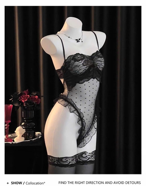 Sick Bodysuit – Bodysuit Ren Mỏng Hở Đáy Cut Out Phối Bèo Mở Ngực Bralettehousevn