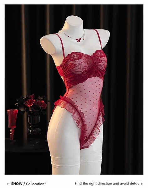 Sick Bodysuit – Bodysuit Ren Mỏng Hở Đáy Cut Out Phối Bèo Mở Ngực Bralettehousevn