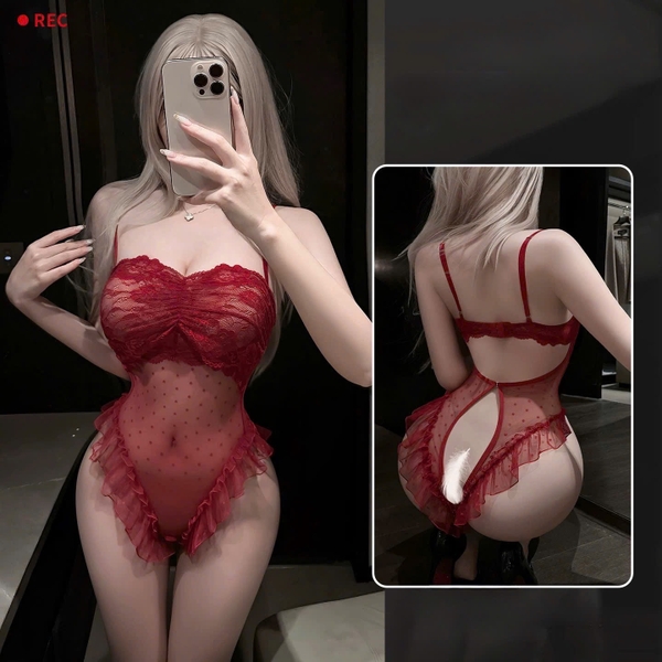 Sick Bodysuit – Bodysuit Ren Mỏng Hở Đáy Cut Out Phối Bèo Mở Ngực Bralettehousevn