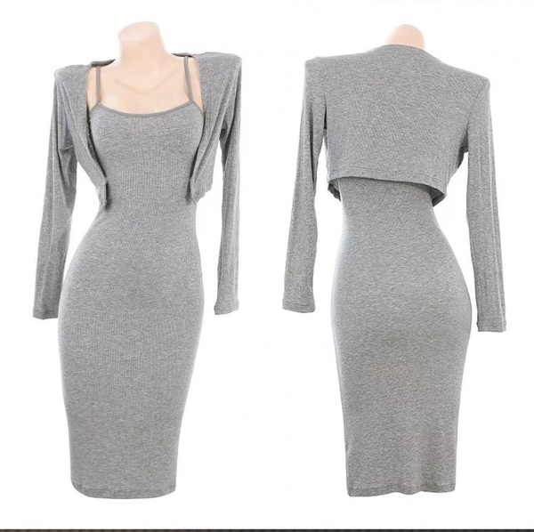 [Kèm áo khoác] Đầm ngủ thun Grey Dress S2400 form ôm sát dáng dài phong cách nội trợ quyến rũ gợi cảm Bralettehousevn
