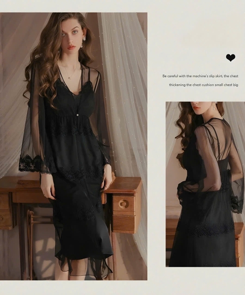 Áo choàng ngủ nữ xuyên thấu Choàng Smiley S2212 cao cấp gợi cảm siêu tôn dáng phối ren Bralettehousevn