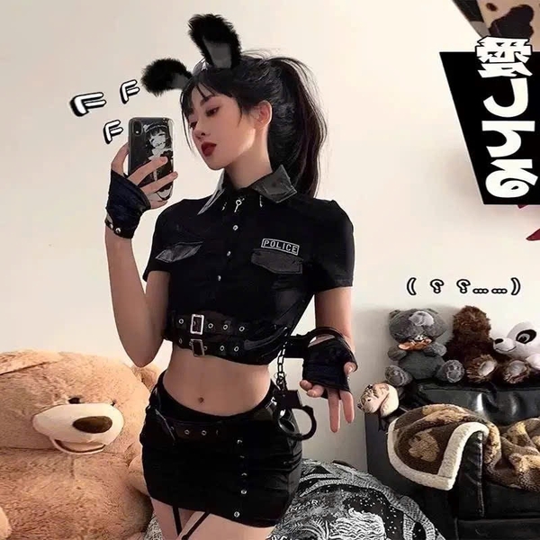 (Kèm vớ) Bộ đồ cosplay cảnh sát Justice Police Set S2532 gợi cảm tôn dáng chân váy ôm sát Bralettehousevn