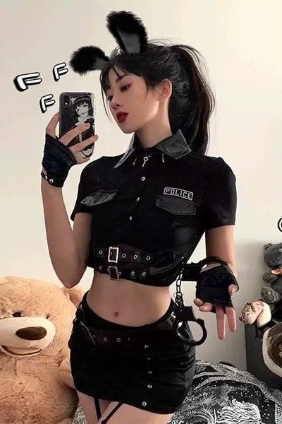 (Kèm vớ) Bộ đồ cosplay cảnh sát Justice Police Set S2532 gợi cảm tôn dáng chân váy ôm sát Bralettehousevn