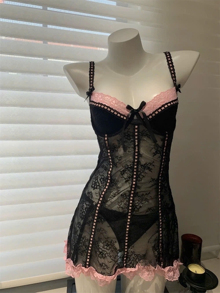 Đầm váy ngủ nữ Mystic Set ( Kèm vớ) S2482 ren phối nơ cao cấp ballet tiểu thư nữ tính dáng xoè Bralettehousevn