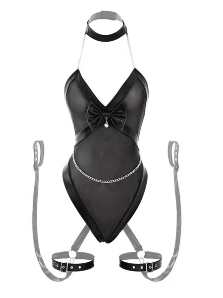Bộ đồ liền thân da PU S1795 Blacky Bow Set kèm phụ kiện gợi cảm Bralettehousevn