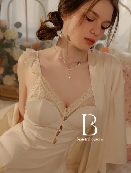 Đầm váy ngủ nữ Ingrid Dress S2238 satin có mút mỏng cánh tiên tiểu thư Bralettehousevn