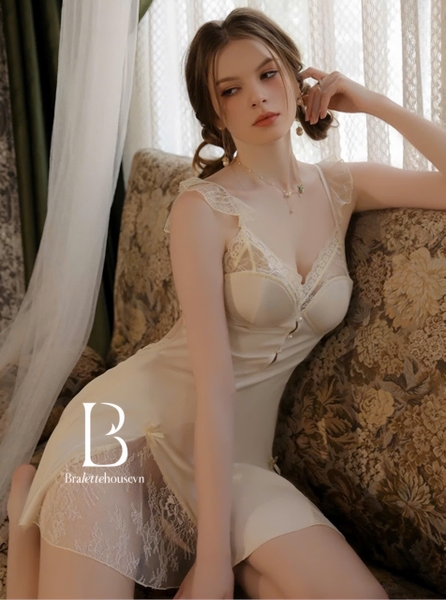 Đầm váy ngủ nữ Ingrid Dress S2238 satin có mút mỏng cánh tiên tiểu thư Bralettehousevn