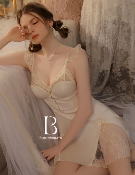 Đầm váy ngủ nữ Ingrid Dress S2238 satin có mút mỏng cánh tiên tiểu thư Bralettehousevn