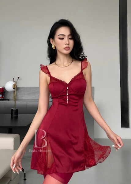 Đầm váy ngủ nữ Ingrid Dress S2238 satin có mút mỏng cánh tiên tiểu thư Bralettehousevn