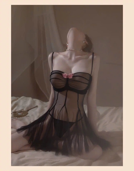 Đầm váy ngủ cut out Veil Dress S2625 xuyên thấu co giãn đính hoa form xoè tôn dáng Bralettehousevn