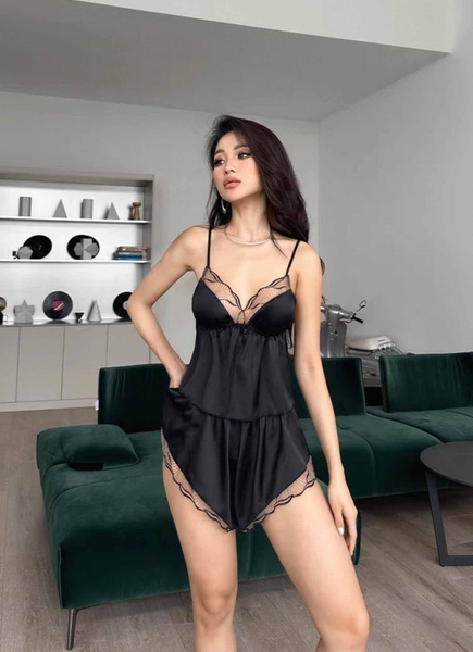 Bộ đồ ngủ satin Rubelia Set S2616 cao cấp phối viền mỏng cao cấp sang trọng gợi cảm Bralettehousevn