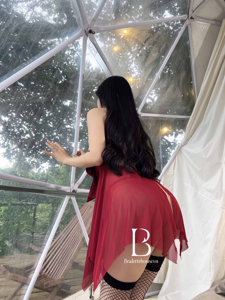 Váy ngủ cột nơ trước ngực Reel Dress S2324 voan ren phối satin siêu gợi cảm quyến rũ kèm quần lọt khe Bralettehousevn