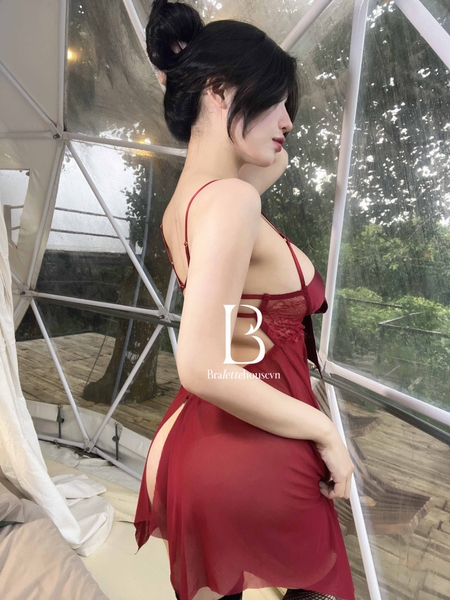 Váy ngủ cột nơ trước ngực Reel Dress S2324 voan ren phối satin siêu gợi cảm quyến rũ kèm quần lọt khe Bralettehousevn