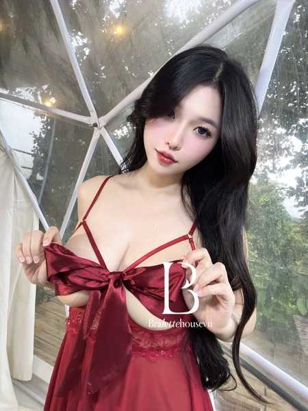 Váy ngủ cột nơ trước ngực Reel Dress S2324 voan ren phối satin siêu gợi cảm quyến rũ kèm quần lọt khe Bralettehousevn