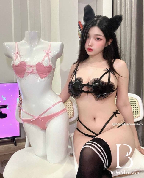 [CHE TÊN - HOẢ TỐC] Bộ đồ lót nữ trái tim S1869 HOLD MY HEART SET chất da PU kèm quần Bralettehousevn