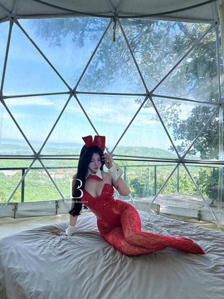 (Kèm cài và phụ Emily Bunny Set S2317 bộ đồ liền thân thỏ da bóng siêu gợi cảm quyến rũ Bralettehousevn