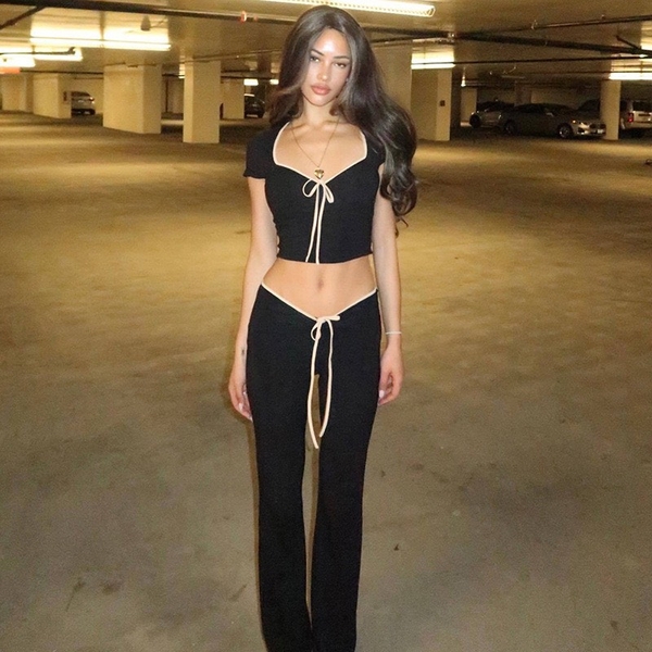 [💝Y2K TREND💝] 𝗦𝟮𝟭𝟬𝟲 𝗔𝗦𝗧𝗘𝗟 𝗦𝗘𝗧 bộ đồ quần dài cột nơ croptop y2k thoải mái mùa hè du lịch sexy gợi cảm Bralettehousevn